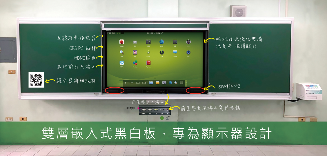 雙層嵌入式推拉黑/白板